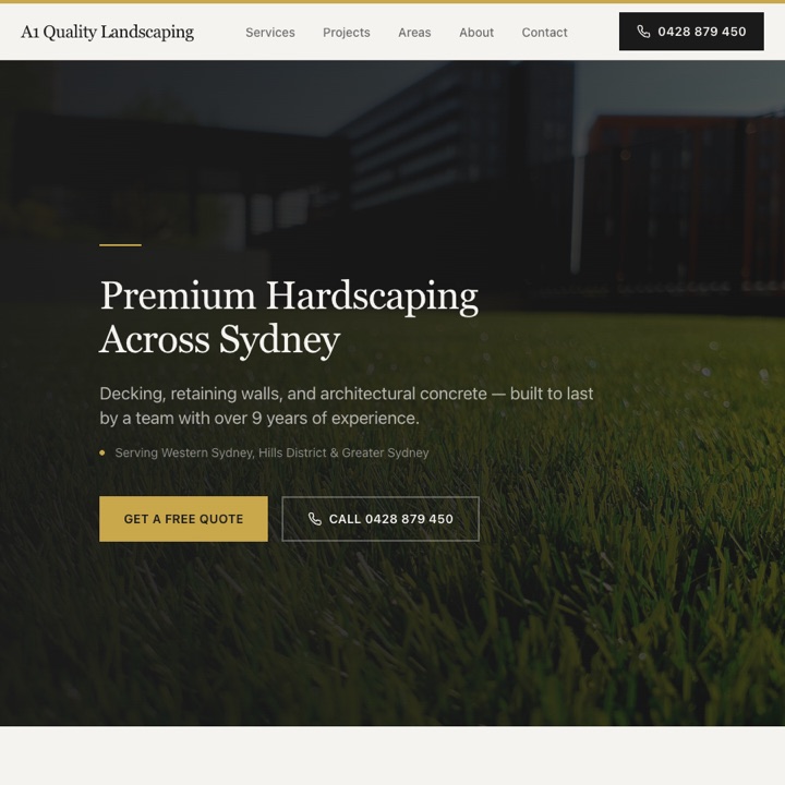 A1 Quality Landscaping website homepage