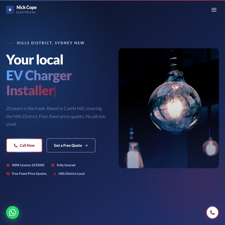 Nick Cope Electrical website homepage